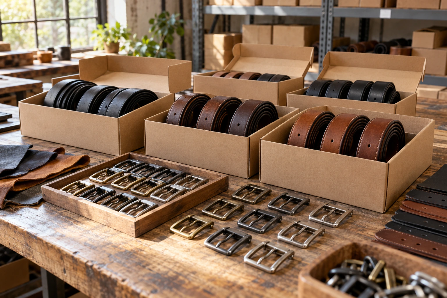 Illustrative belts and buckles arranged for sourcing