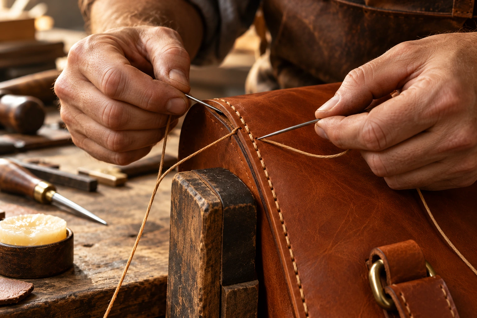 Close-up of hand stitching